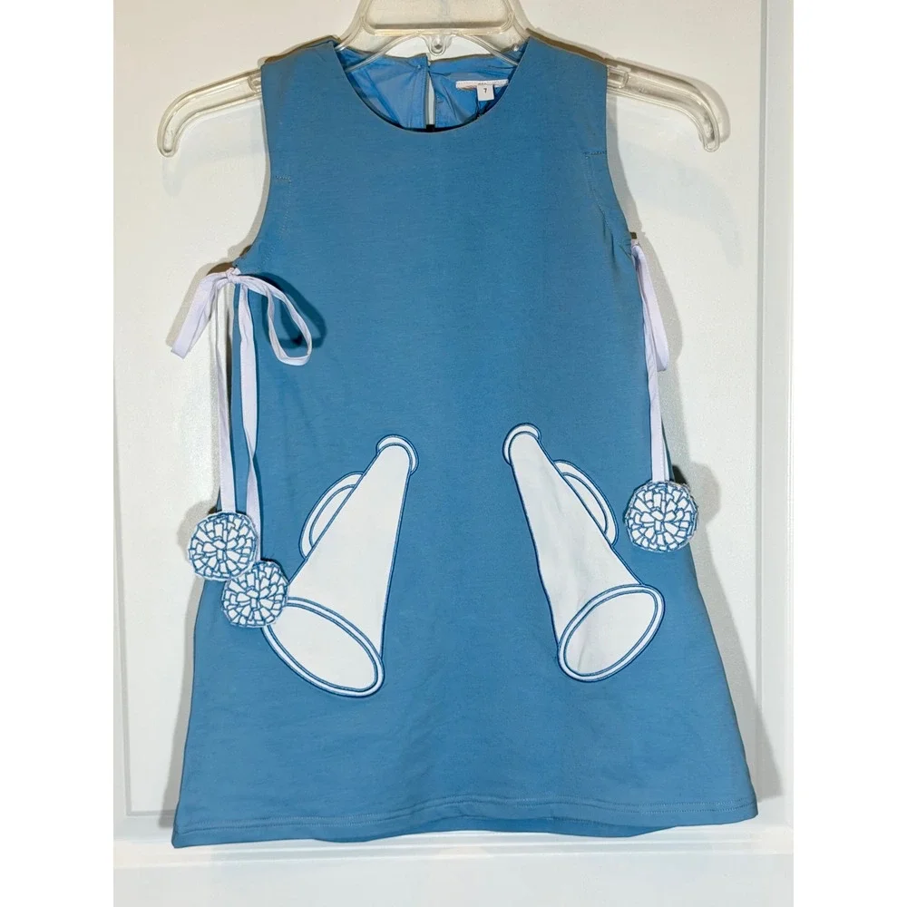 The Yellow Lamb Girls Blue Cheerleader Megaphone Pom Pom Dress Size 6 NWT